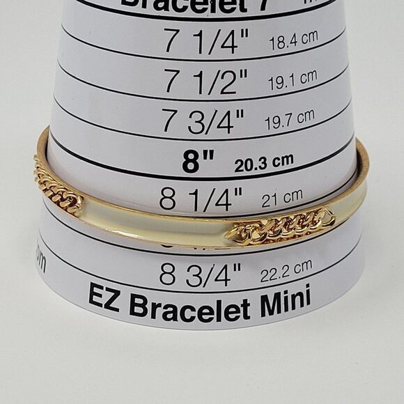 Vintage Gold Tone Metal Cream Enamel Bangle Bracelet 2pc Set Chain Detail Retro - Picture 2 of 8